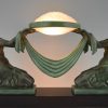 Art Deco lamp twee vrouwen met glazen schaal