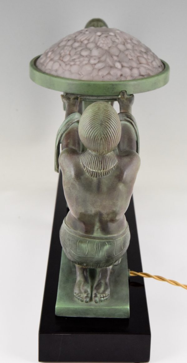 Art Deco lamp twee vrouwen met glazen schaal