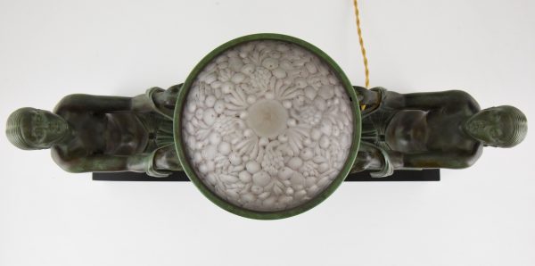 Art Deco lamp twee vrouwen met glazen schaal