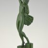 Message of love, Art Deco sculpture of a nude with dove.