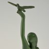 Message of love, Art Deco sculpture of a nude with dove.