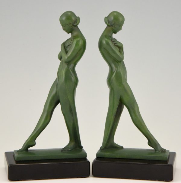 Pair of Art Deco bookends standing nudes with drape