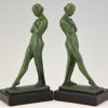 Pair of Art Deco bookends standing nudes with drape