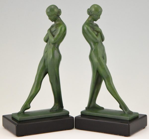 Pair of Art Deco bookends standing nudes with drape