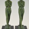 Pair of Art Deco bookends standing nudes with drape