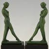 Pair of Art Deco bookends standing nudes with drape