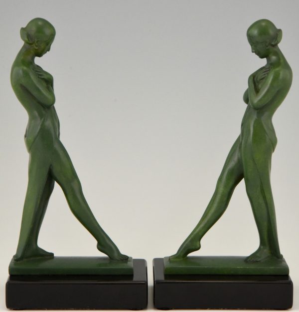 Pair of Art Deco bookends standing nudes with drape