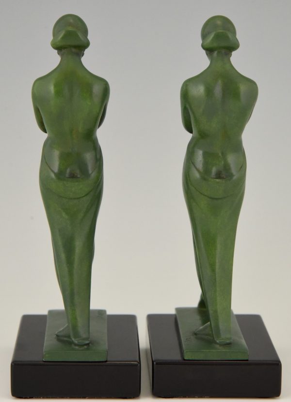 Pair of Art Deco bookends standing nudes with drape