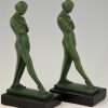 Pair of Art Deco bookends standing nudes with drape