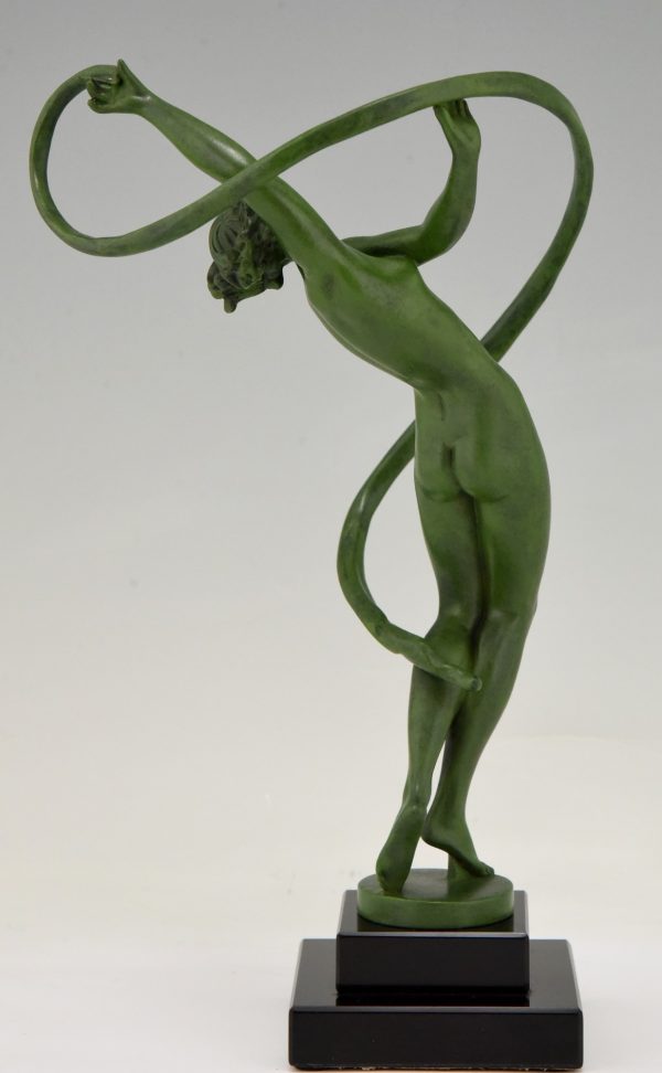 Tourbillon Art Deco sculpture nude dancer with swirling ribbon