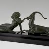 Art Deco sculpture femme nue et gazelle, Seduction.