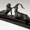 Art Deco sculptuur naakte vrouw met gazelle, Seduction.