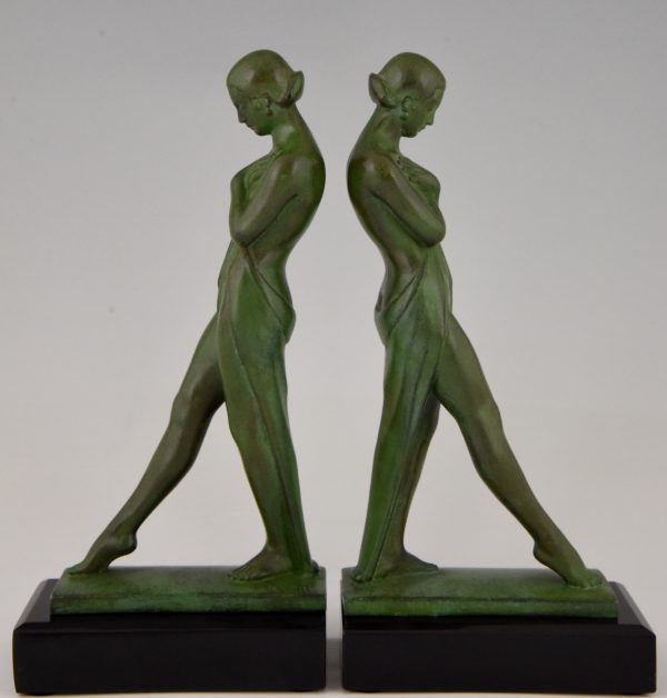 Pair of Art Deco bookends standing nudes with drape