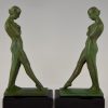 Pair of Art Deco bookends standing nudes with drape