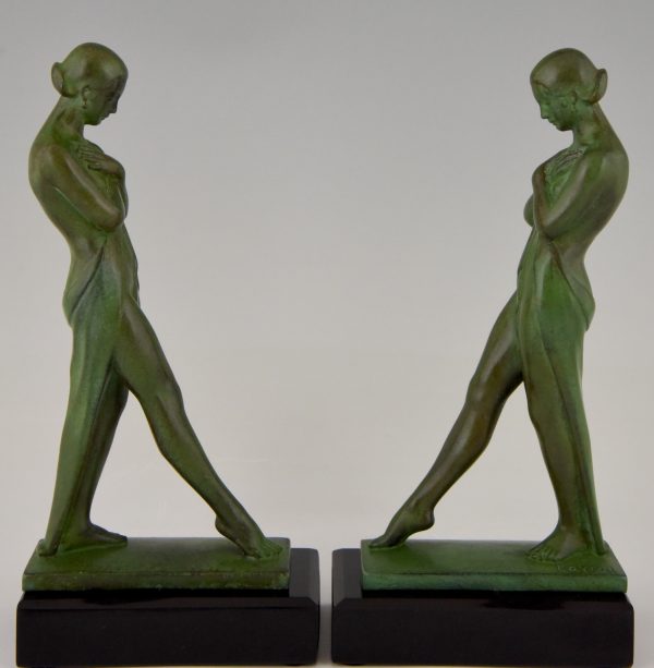 Pair of Art Deco bookends standing nudes with drape