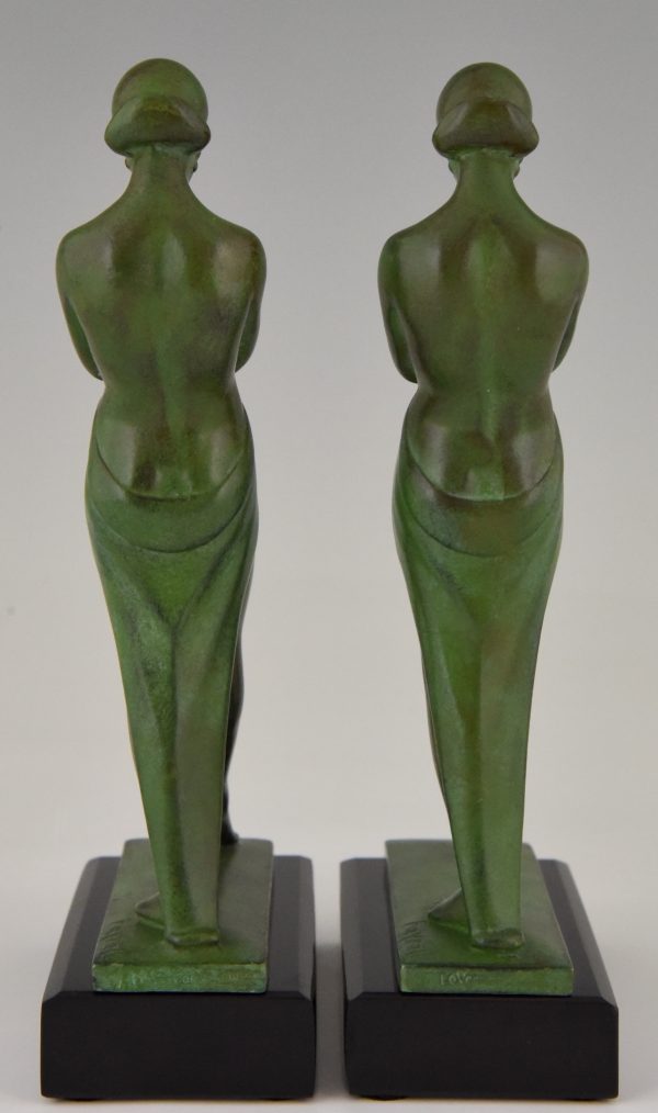 Pair of Art Deco bookends standing nudes with drape