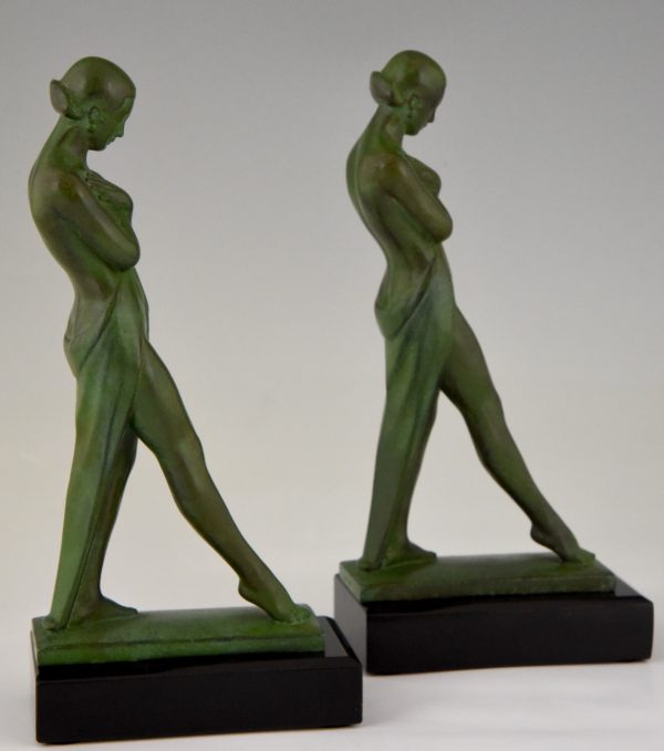 Pair of Art Deco bookends standing nudes with drape