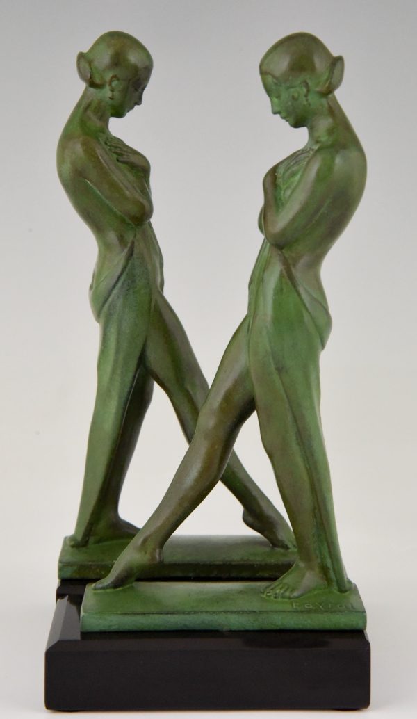 Pair of Art Deco bookends standing nudes with drape