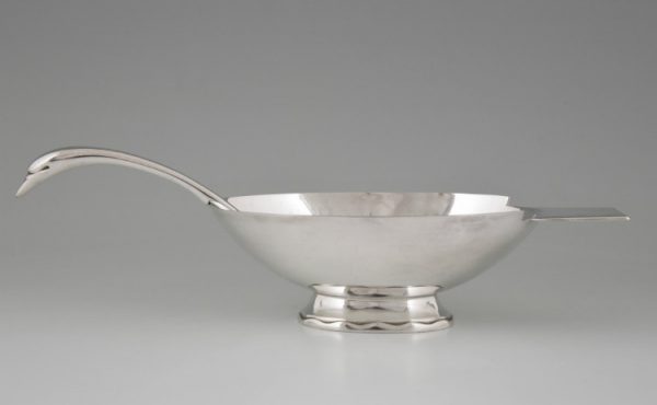 Art Deco silvered swan sauce boat