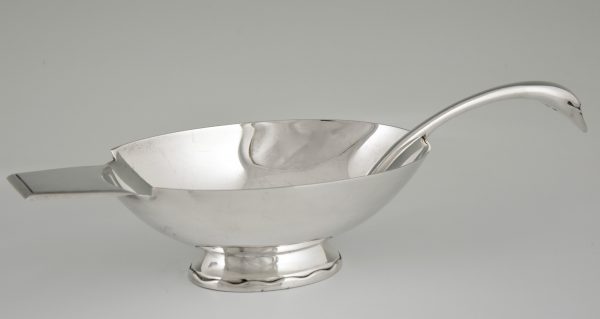 Art Deco silvered swan sauce boat