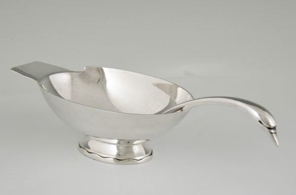 Art Deco silvered swan sauce boat