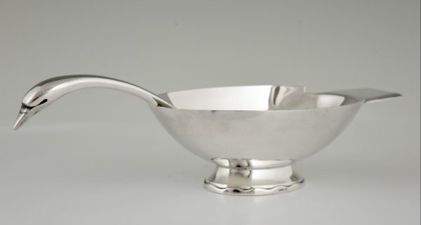 Art Deco silvered swan sauce boat