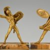 Bronze Buchstützen römischer Krieger mit Dolch, Schild und Helm