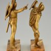 Bronze bookends Roman warriors with dagger, shield and helmet