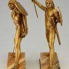 Bronze bookends Roman warriors with dagger, shield and helmet