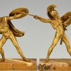 Bronze bookends Roman warriors with dagger, shield and helmet