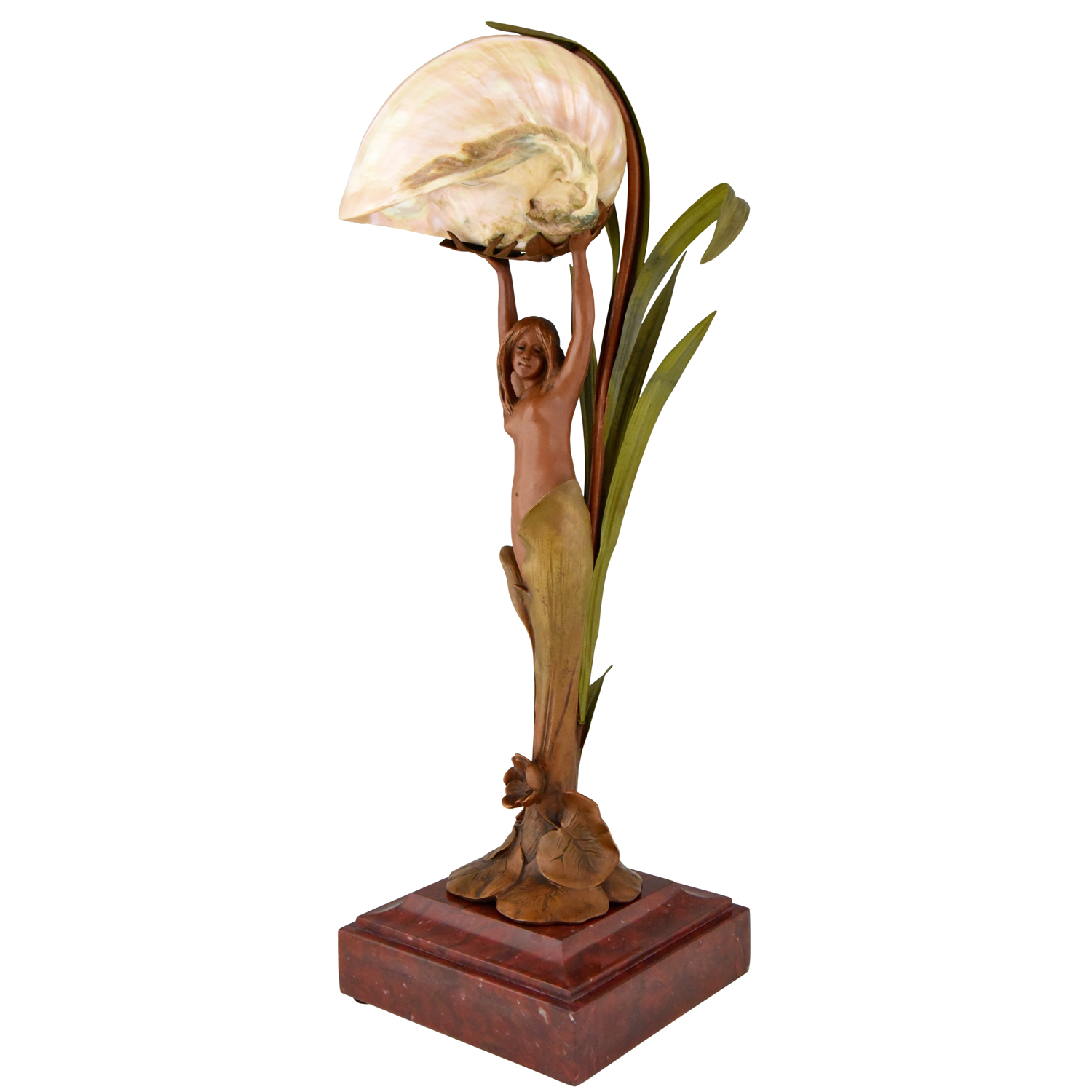 Art Nouveau lamp vrouwelijk naakt, schelp en balderen.