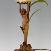 Art Nouveau lamp with nude, seashell and leaves