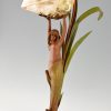 Art Nouveau lamp with nude, seashell and leaves