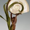 Art Nouveau lamp with nude, seashell and leaves