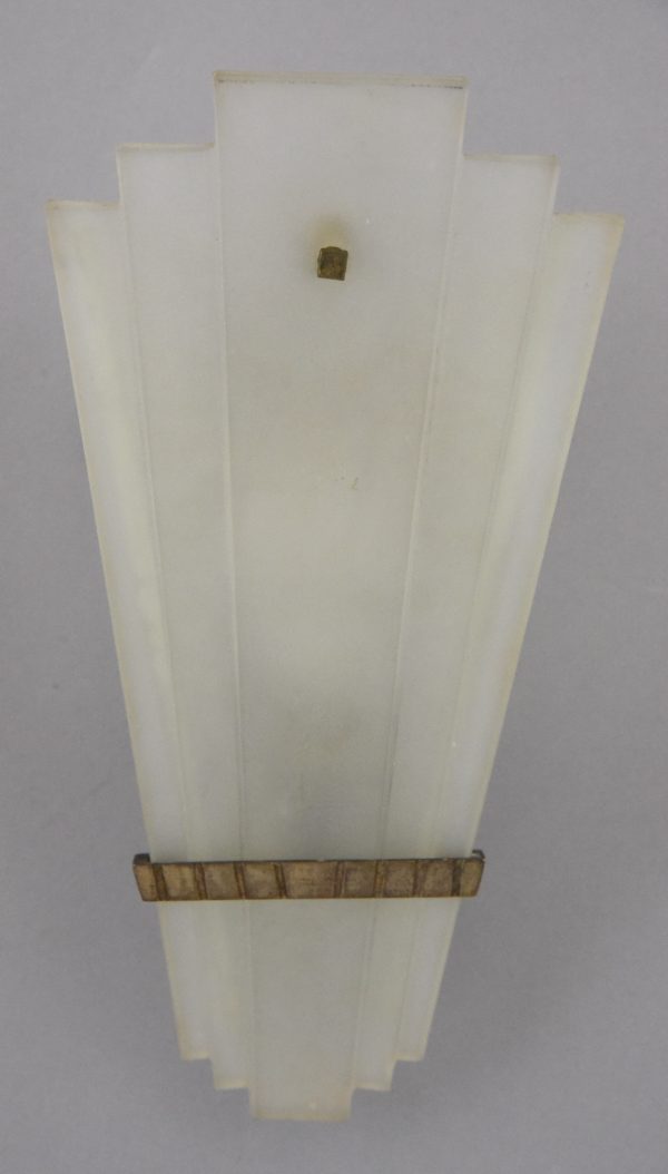 A pair of Art Deco glass and bronze wall lights or sconces