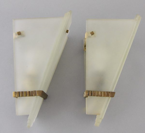 A pair of Art Deco glass and bronze wall lights or sconces