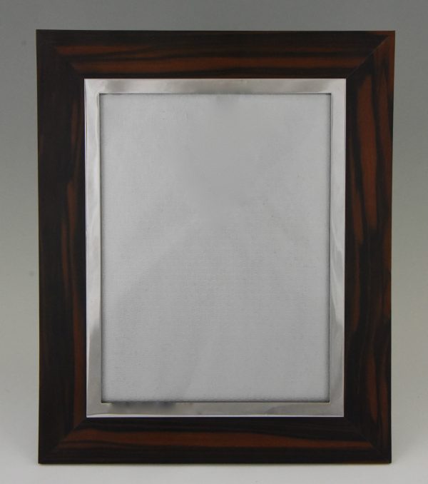 Large Art Deco Macassar wood and chrome picture photo frame