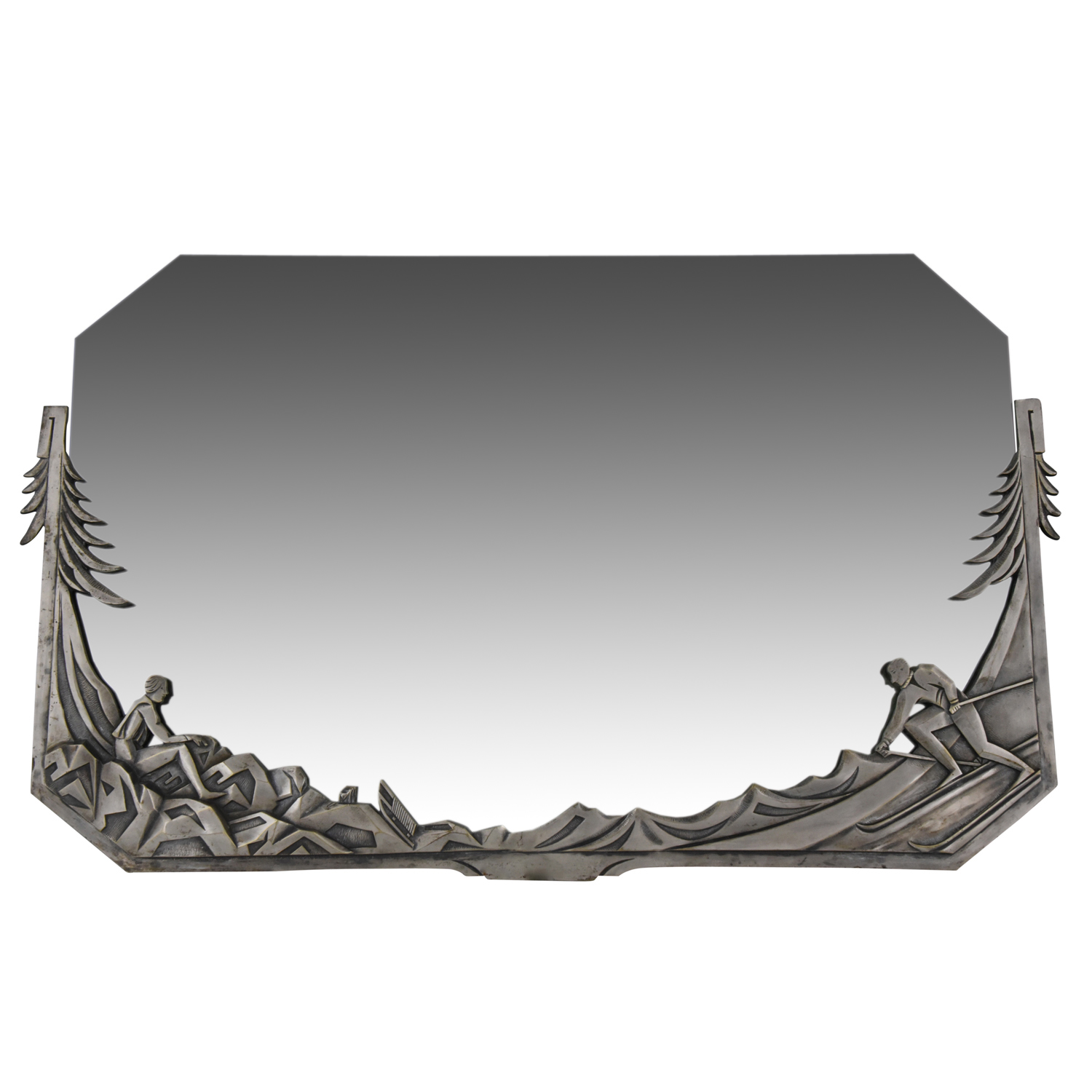 Art Deco verzilverd bronzen spiegel skiërs Deconamic