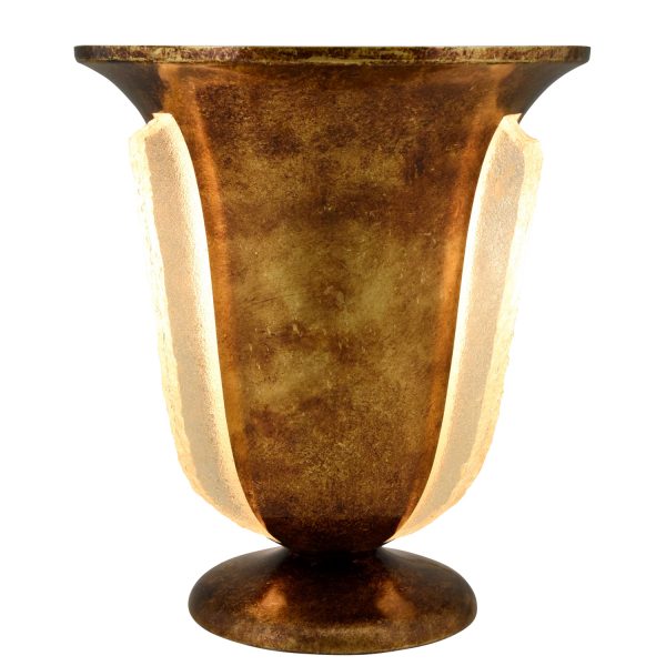 Art Deco vaas lamp gepatineerd metaal en glas