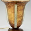 Art Deco vaas lamp gepatineerd metaal en glas