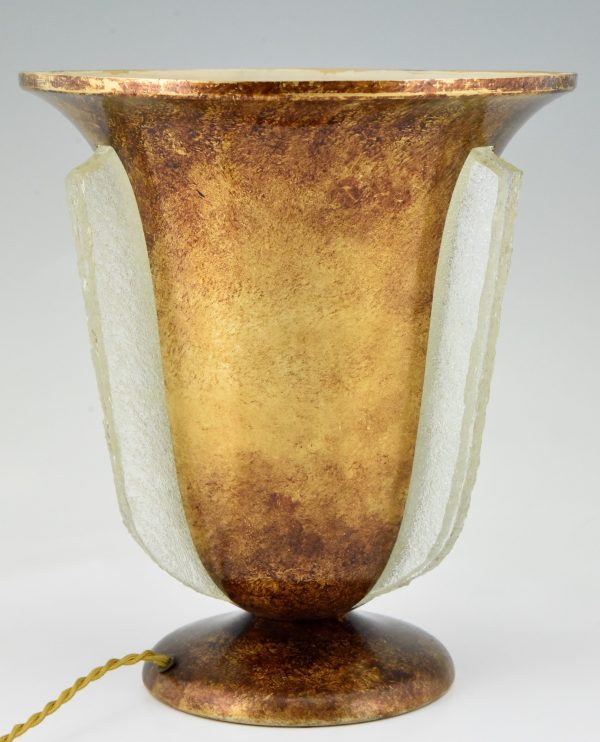 Art Deco lampe vasque lumineuse metal patiné et verre