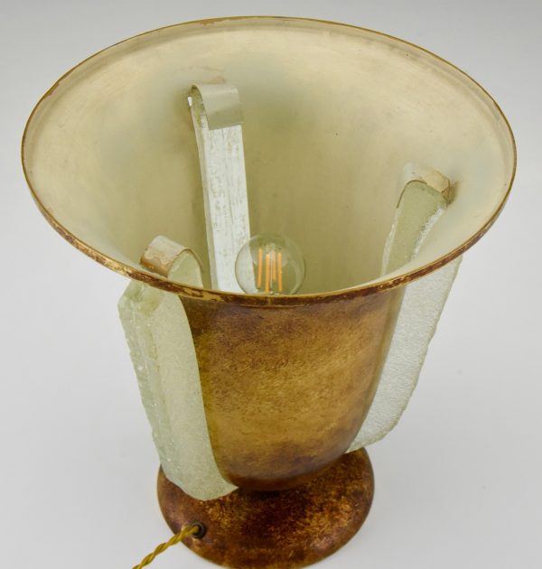 Art Deco torchiere tabletop lamp brass and glass