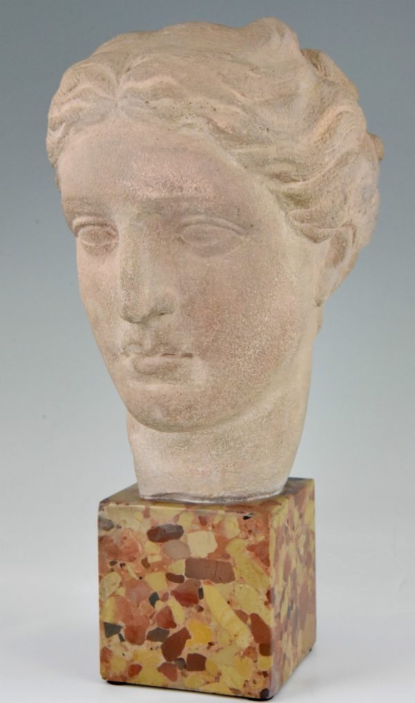 Art Deco stone sculpture female bust woman’s head