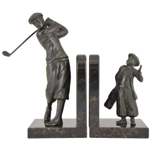 Art Deco golfer and caddy bookends