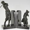 Art Deco Buchstütze Golfspieler und Caddy