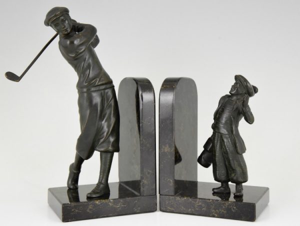 Art Deco boekensteunen golfer en caddy