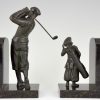Art Deco Buchstütze Golfspieler und Caddy