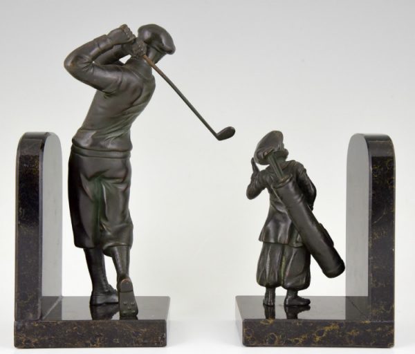 Serre livres Art Deco golfeur et caddy