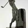 Art Deco Buchstütze Golfspieler und Caddy