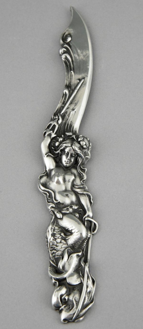 Art Nouveau letter opener mermaid and fish
